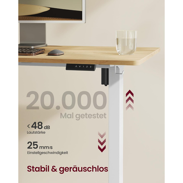 Електричний регульований стіл VASAGLE LSD02B0V2 - сталевий каркас, 3 пам'яті висоти, з гачками