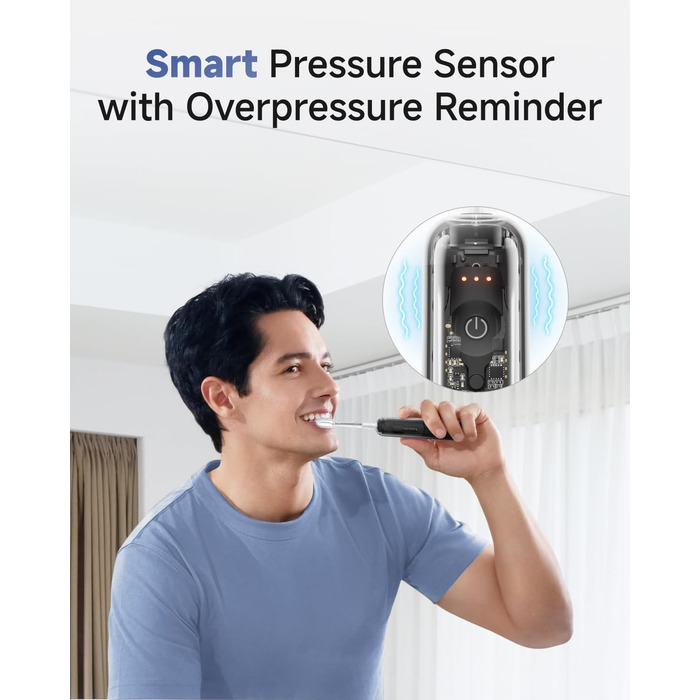 Електрична зубна щітка Laifen Wave Pro з 6 режимами чищення, акумулятор до 70 днів, прозорий чорний колір