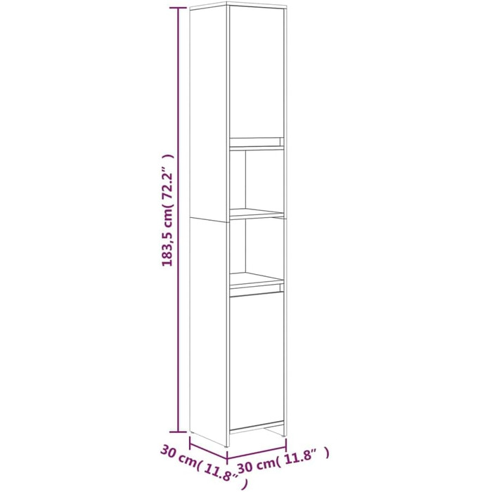 Тумба для ванної кімнати, 6 відділень, 2 двері, 30x30x183.5см, інженерне дерево, сіра сонома