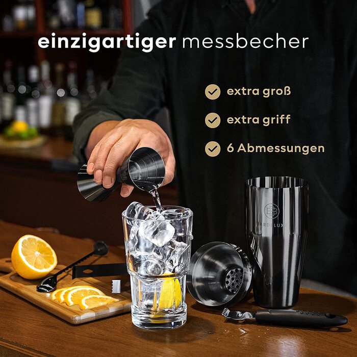 Набір бармена Boston Shaker Set BarDeluxe® 5 предметів: шейкер, аксесуари, рецепти, подарунковий набір (750 мл, нержавіюча сталь)