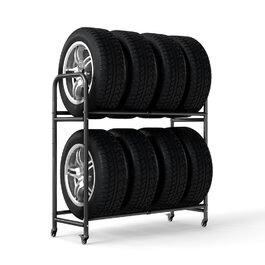 Стійка для шин BAOYOUNI на 4 шини/диски, 2 яруси, регульована, на колесах, для гаража, складу, майстерні, 57,2 x 37,3 x 114,6 см