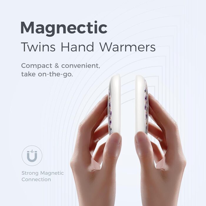 Електричні грілки для рук OCOOPA 2 шт. з магнітом, 5000mAh, 3 режими нагріву, компактні, для рукавичок, сумки, зимові аксесуари, подарунок, фіолетовий/білий (Ocoopa x Artist in Bloom)