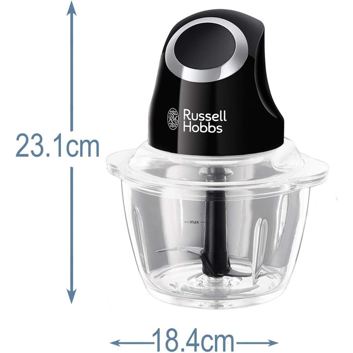 Подрібнювач Russell Hobbs Desire Mini для овочів та цибулі, 500 мл, скляна чаша, матовий чорний, 200 Вт, 24662