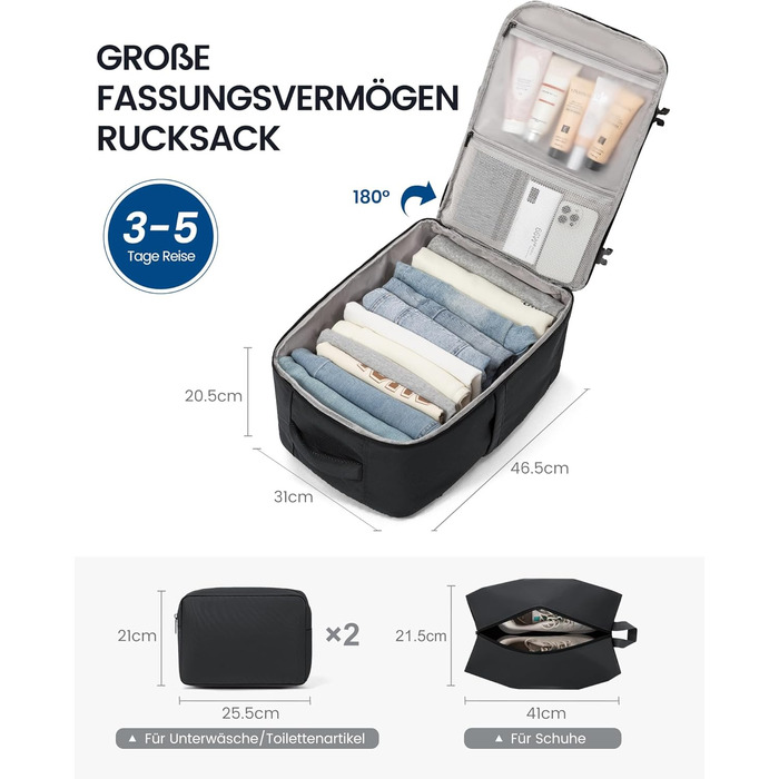 LOVEVOOK Рюкзак ручної поклажі, великий дорожній рюкзак для літака, рюкзак для подорожей чоловічий/жіночий, валіза-рюкзак з відділенням для ноутбука, ручна поклажа, сумка для подорожей, роботи, бізнесу (17.3 дюйми, сірий)