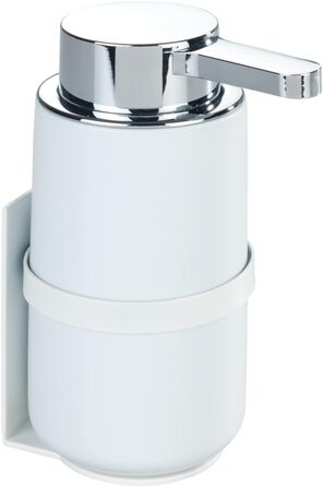Настінний дозатор мила Woya, багаторазовий керамічний дозатор для рідкого мила, засобу для миття посуду або дезінфікуючого засобу до 250 мл, кріплення Turbo-Loc без свердління, 6,8 x 13 см, білий Білий/Хром/Білий