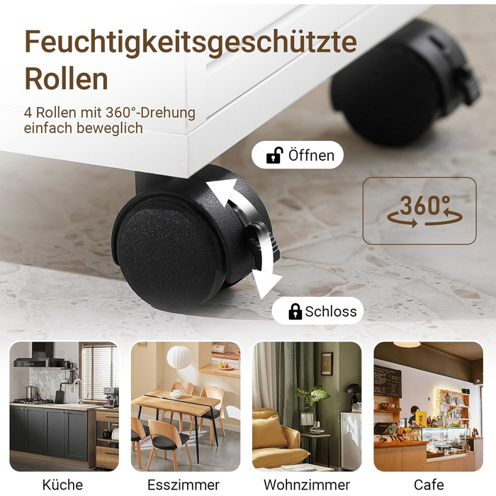 Шафка для ванної кімнати SoBuy з колесами, вузька шафка з 3 висувними ящиками, компактна тумбочка з дерева, навісна шафка для маленьких ванних кімнат, туалетів та кухонь, біла, 65x23x82 см, BZR54-W