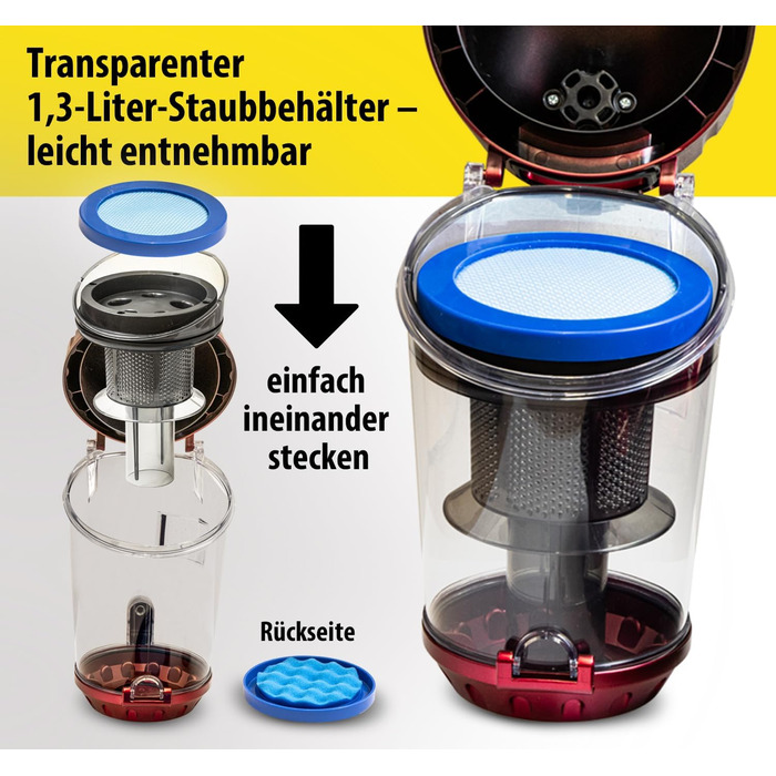 Пилсос Carrera з HEPA-фільтром, 800W, червоний – пилосос для підлоги з кабелем, компактний