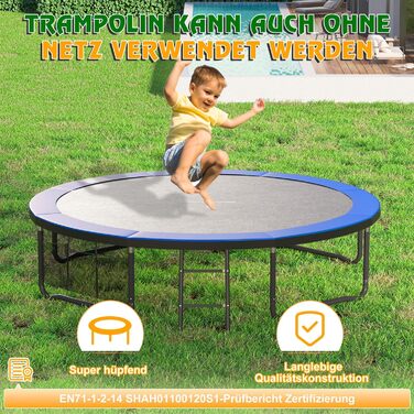 Батут садовий Devoko Ø305 см з захисною сіткою та драбиною, блакитний - для дітей та дорослих, сертифікат GS