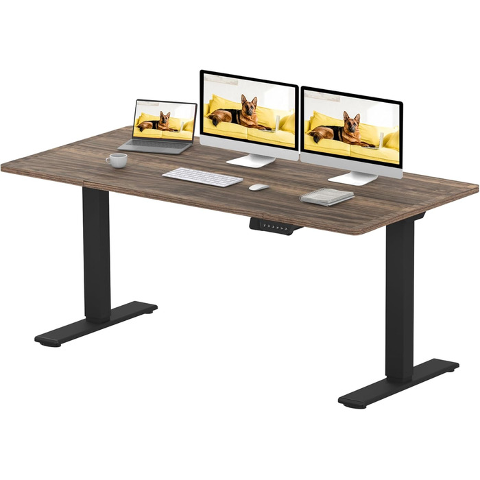 SANODESK Регульований стіл за висотою 160x70 см – Електричний стіл для стоячи/сидячи з подвійним мотором, вантажопідйомність до 90 кг, ергономічне робоче місце (чорний+коричневий) 160 x 70 см Коричневий
