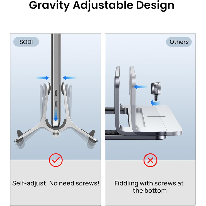 Підставка для ноутбука SODI вертикальна, автоматична, з алюмінію, для MacBook Pro/Air, ноутбуків, планшетів, телефонів (срібна)