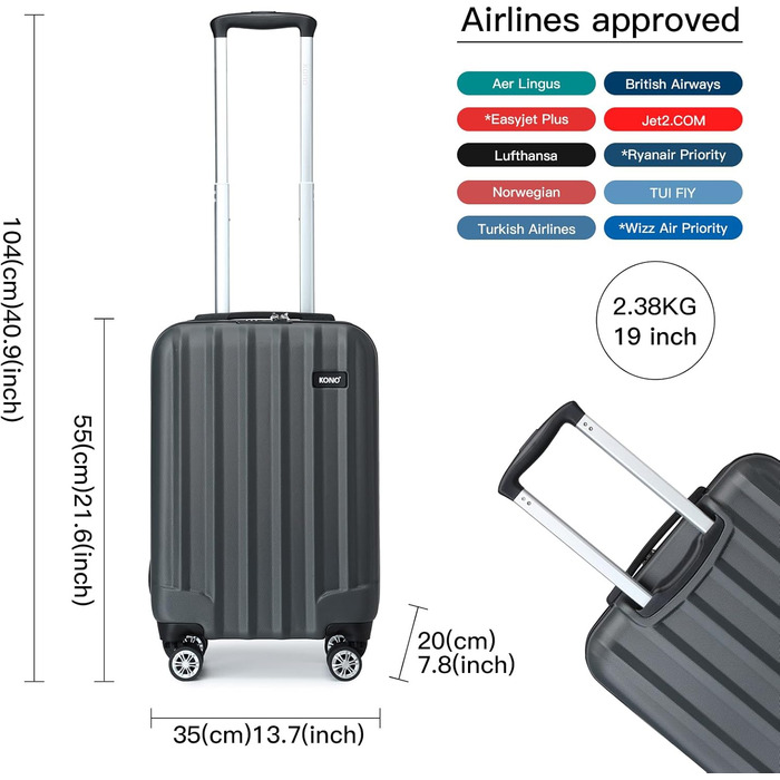 Валіза ABS з жорстким корпусом, 4 колеса та замок, сірий колір, комплект