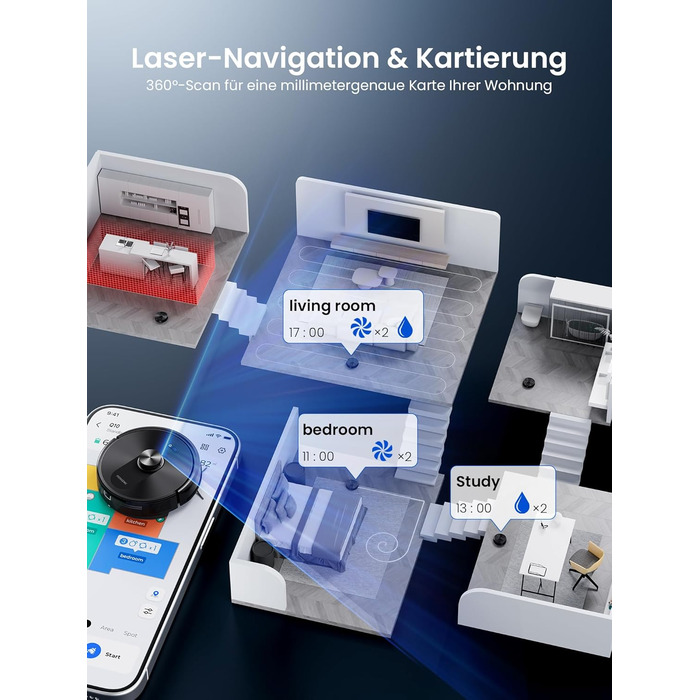 Робот-пилосос Proscenic Q10 з мокрою очисткою, 8000Pa, 200 хвилин роботи, лазерна навігація, керування через додаток, Alexa, Siri, Apple Watch, чорний