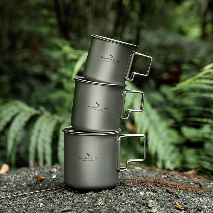 мл Титанова чашка зі складною ручкою Одностінна кемпінгова кружка, яку легко носити для пиття на відкритому повітрі US-Ti3059D (чашка 220 мл з ситечком, чашка 350 мл, чашка 500 мл), 500