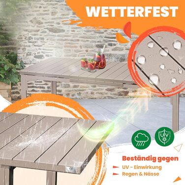 Розсувний садовий стіл KESSER® 180/240x90 см, на 8 осіб, з металевим каркасом та стільницею з HDPE, вологостійкий, UV-стійкий, з 6 підставками