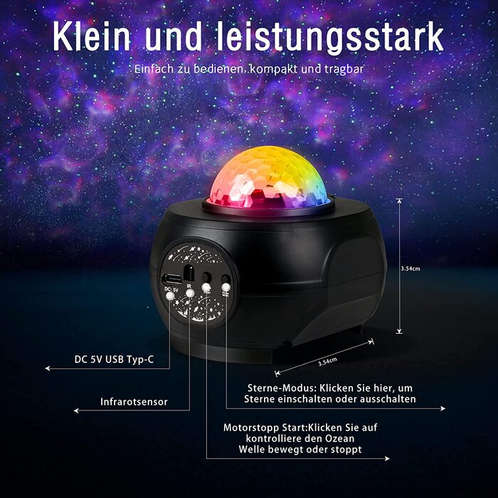 Світлодіодний проектор зоряного неба AmyFei 3в1 Мй 6 кольорів чорний