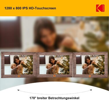 Цифровий фоторамка Kodak WiFi, 8 дюймів, IPS сенсорний екран, 32GB, автоматичне обертання, коричневе дерево