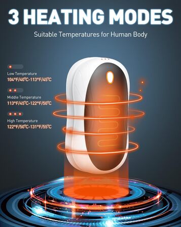 Електричні грілки для рук Cnkeeo 2 шт. з роздільним магнітним з'єднанням, Powerbank USB, 3 режими нагріву, для спорту, риболовлі, полювання, чорно-білі