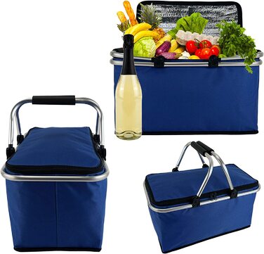 Кошик для покупок Cepewa складна з термофункцією, сумка-холодильник об'ємом 30 л, термопапір, ізольована сумка для пікніка, кошик для пікніка (синя з термофункцією)