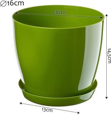 Набір квіткових горщиків KADAX (3 шт.): 20см, 16см, зелений. Пластикові горщики для квітів та рослин з підставкою, для дому