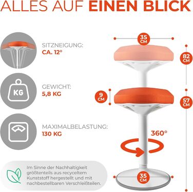 Офісний стілець-сідалка SMART-Sitzen з ефектом свингу, регульована висота, обертовий, помаранчевий. Ергономічний стілець для дому та офісу, нековзний.