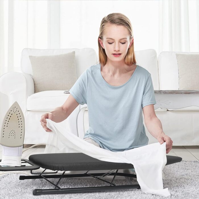 Прасувальна дошка Rainberg Tisch-Bügelbrett, компактна, чорна, 76 x 30 см, з бавовняним чохлом та підставкою для праски