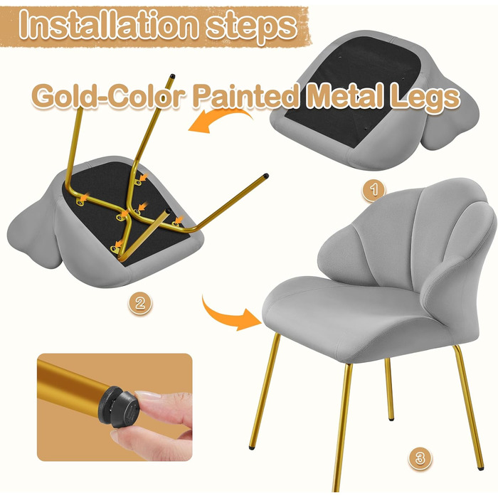 Крісло Yaheetech у формі мушлі, сучасне крісло-вушко, м'яке крісло з металевими ніжками, поліестер, для вітальні/туалетного столика/спальні, комплект, білий/світло-сірий