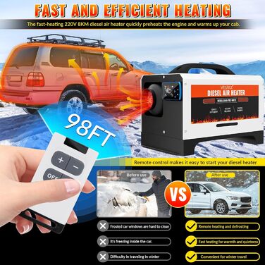 Дизельний обігрівач Diesel Air Heater 8 кВт з дистанційним керуванням та LCD дисплеєм 12/24/110-240 В, Bluetooth, для автодому, автомобіля, причепа