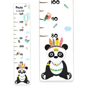 Дитяча дерев'яна вимірювальна паличка Holzura, вимірювальна паличка з іменем для дитячої кімнати, подарунок на день народження для хлопчика та дівчинки, вимірювач зросту для дітей (панда, дерево з білим покриттям)