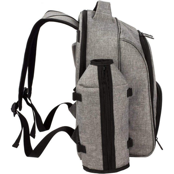 Рюкзак для пікніка Hap Tim на 4 особи з термокишенею, підставкою для пляшок/вина, флісовою ковдрою, тарілками та набором столових приборів. Ідеально для відпочинку на природі, спорту, походів, кемпінгу та грилів. (EU-3065, Сірий)