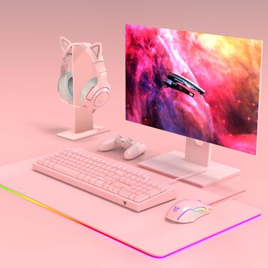 Підставка для навушників PHNIXGAM RGB, 3,5 мм AUX, 3-портовий концентратор USB 2.0, тримач для ігрової гарнітури (рожевий)