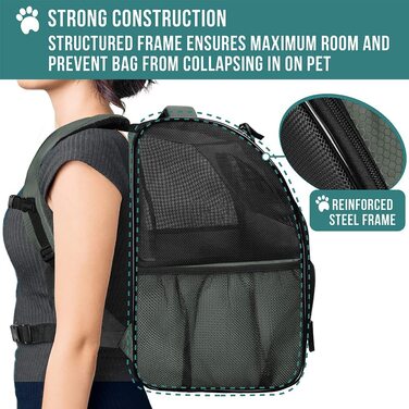 Розкішний рюкзак для домашніх тварин PetAmi для маленьких кішок і собак, цуценят, вентильований дизайн, двосторонній вхід, функції безпеки м'яка задня опора подорожі, походи, прогулянки на свіжому повітрі (темно-сірий)