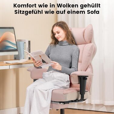 Ігровий крісло COMHOMA з регульованими підлокітниками, підтримкою попереку з кишеньковим пружинним блоком, широке сидіння, 150 кг, рожевий