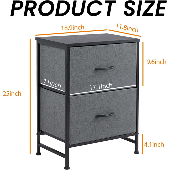 Набір з 2 тумбочок DUMOS, промисловий стиль, з шухлядою, для спальні, вітальні, дитячої кімнати, сірий/білий