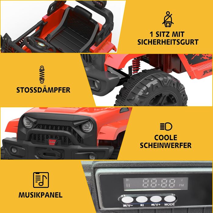 Дитячий електромобіль 12V з пультом, Bluetooth, LED, амортизацією, 2 швидкості, для дітей 3-8 років (білий/червоний)