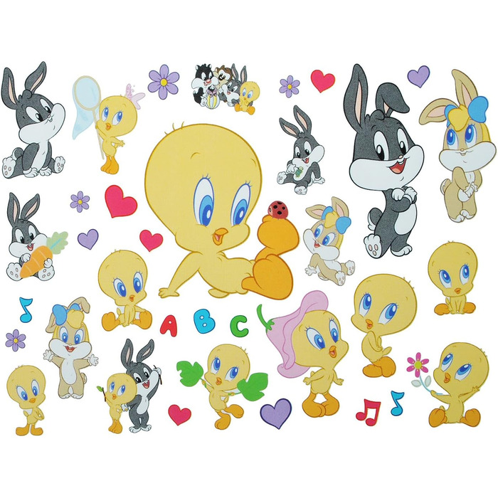 Набір XL - Картинки/наклейки на вікно - Baby Looney Tunes Tweety - Наклейка на малюнок для дівчаток у дитячому садку для хлопчиків Діти Дитина - Настінна наклейка Wandstic., 35 шт.