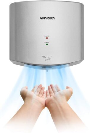 Anydry 2630S - Компактний електричний сушар для рук, автоматичний, для стін, комерційного та приватного використання. Потужність 1400-1650W (Сріблястий)