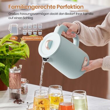 Електричний чайник OLEGA 1.8L, 1800W, нержавіюча сталь, автоматичне відключення, захист від сухого кипіння, блакитний