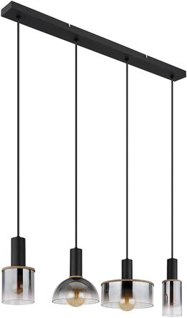 Підвісний світильник Globo Світильник для їдальні Підвісний світильник Стельовий світильник Світильник для вітальні, метал Чорне скло Копчене дерево Вигляд, 4 полум'я E27, H 120 см