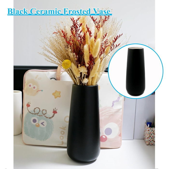 Керамічна ваза чорна 28 см, матова поверхня, для квітів, декор інтер'єру, ваза для сухоцвітів, бохо стиль