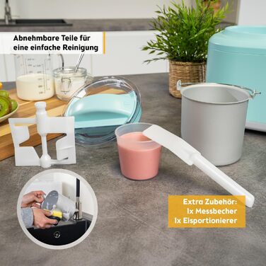 Електрична морозиво-машина TZS First Austria 1L з компресором 3-в-1 - для морозива, сорбету та замороженого йогурту, з мірним стаканчиком та лопаткою, колір м'ятний