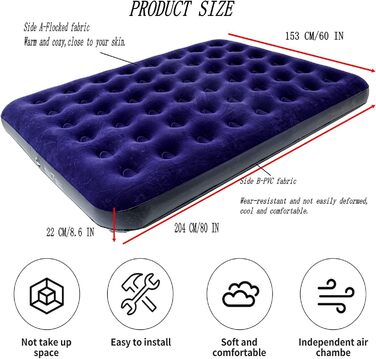 Надувне ліжко Icelus 204x153x23 см з повітряним насосом. Ліжко для кемпінгу, подорожей та дому. Blue Black, двоспальне.