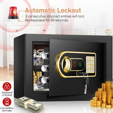 Пожежостійкий сейф Safe Tresor 25L з висувним ящиком та відділенням для батарей, для грошей, ювелірних виробів, документів