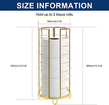 Підставка для органайзера для туалетного паперу NearMoon, що окремо стоїть, 3 рулони, для зберігання туалетного паперу, металеві аксесуари для ванної кімнати, стільниця у внутрішній шафі, матово-чорна (золота)