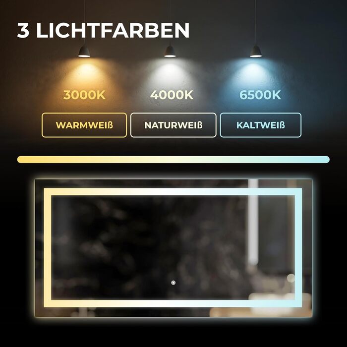 Дзеркало для ванної кімнати BR Bringer LED з підсвічуванням 60x80 см, антизапарник, диммування, 3 кольори світла, сенсорне управління, модель BRS102