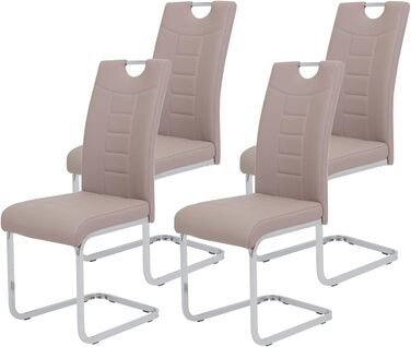 Набір з 4 кухонних стільців Hela Ruby, штучна шкіра капучино, металевий каркас, хромована ручка, до 140 кг