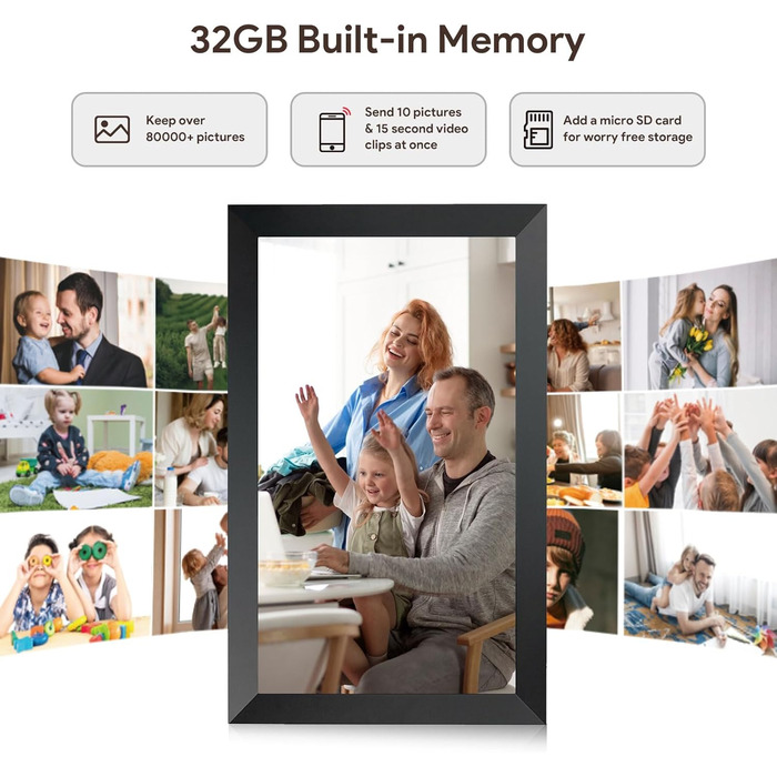 Frameo Цифровий фоторамка 15.6 дюймів, FHD IPS сенсорний екран, 32GB, Wi-Fi, автоматичне обертання, віддалене завантаження фото та відео, XL