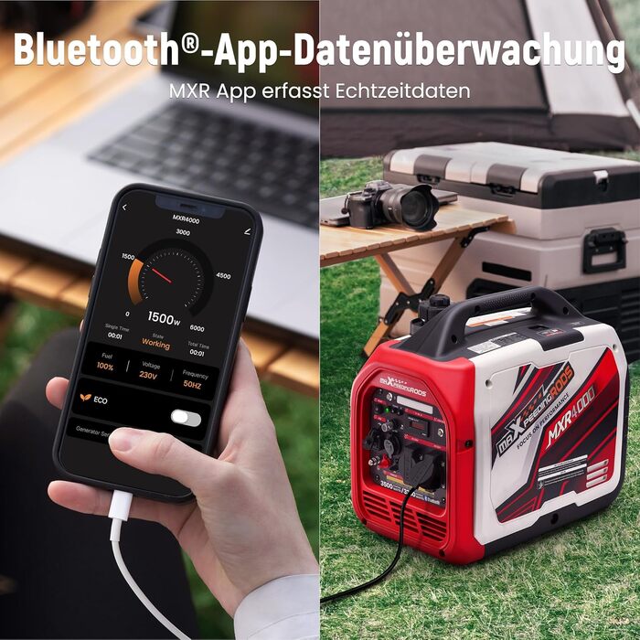 Інверторний генератор maXpeedingrods 2000W: бензиновий, 4-тактний, з USB та 230V, цифровий дисплей, для кемпінгу та подорожей