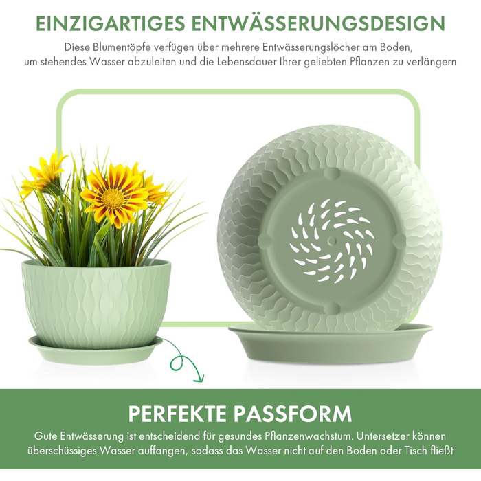 Набір горщиків для квітів з автополивом, 3 шт. (30/25/22 см, світло-зелений)