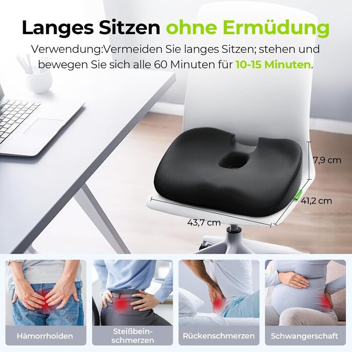 Ортопедична подушка для сидіння AUVON: комфорт при геморої, простатиті, болях у попереку та під час вагітності. Підходить для офісного крісла, авто та інвалідного візка. Чорний колір.