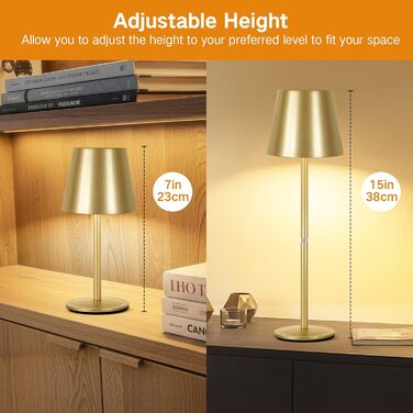 LED-лампа настільна бездротова OUTON (2 шт.) з регулюванням яскравості, 3 режими кольору, USB-C зарядка, IP54, 30 годин роботи – для дому та вулиці, чорний/золотий